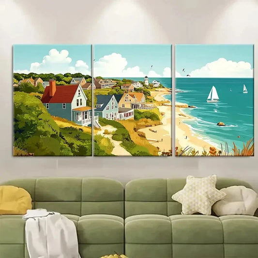 3pcs Scenic Massachusetts Beach & Lighthouse Metal Print Ready to Hang Art