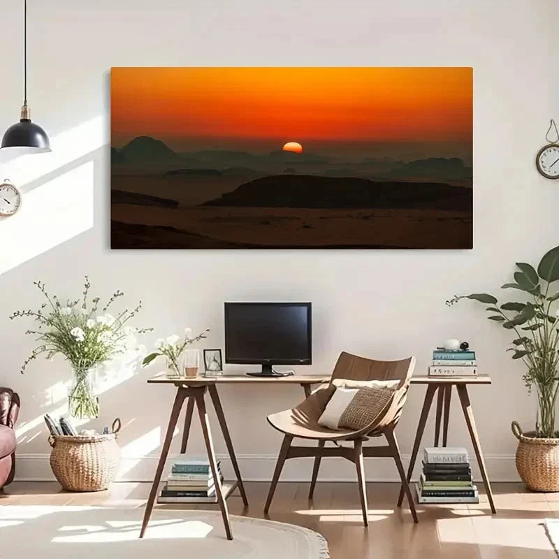 Sunset Over The Mountains Wall Art Canvas Office Home Room Framed 120x60cm