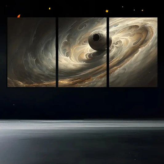 3pcs Yin Yang Galaxy Abstract Cosmic Black Metal Print Ready to Hang Art