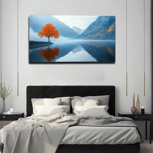 Serene Lake Scene Vibrant Wall Art Canvas Office Home Room Framed 120x60cm