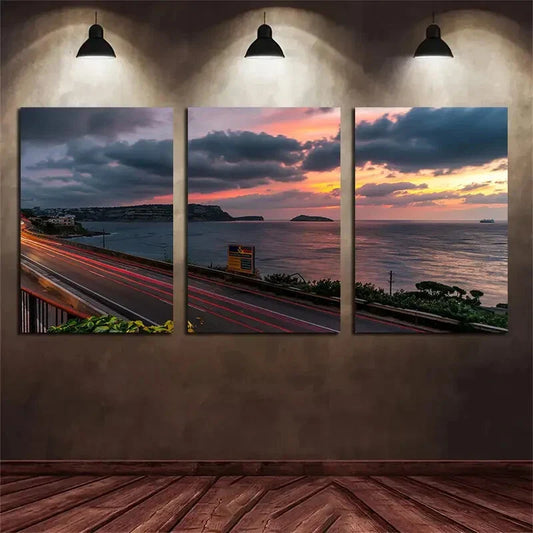 3pcs Sunset Seaside Road Coastal Landscape Metal Print Ready to Hang Art