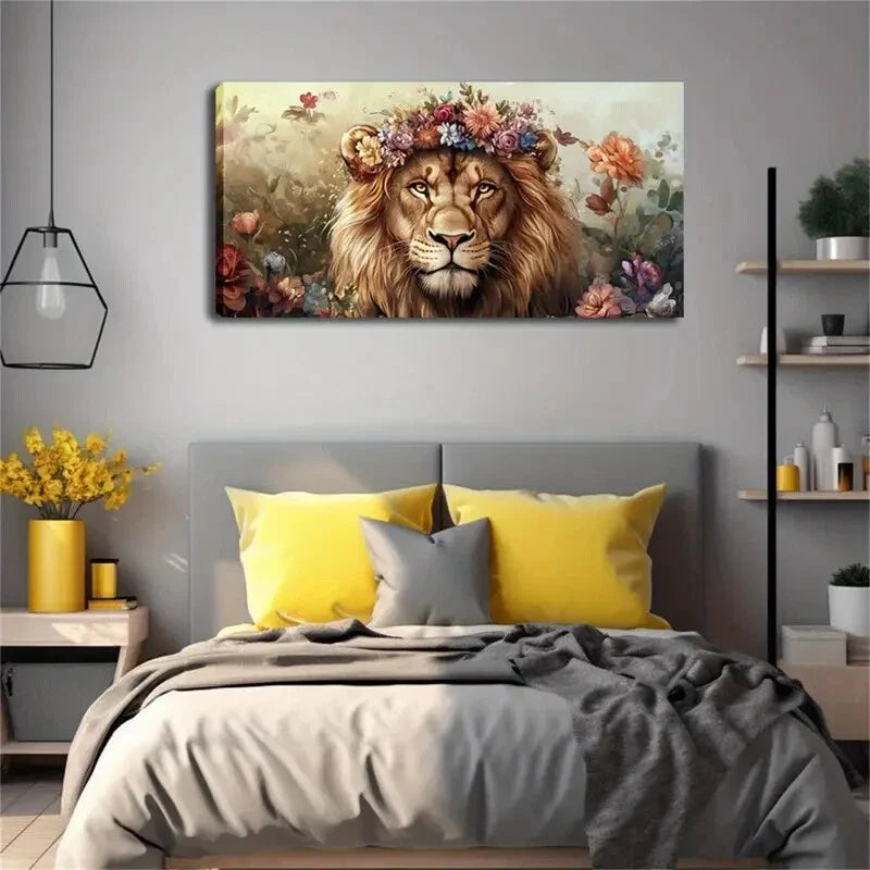The Lion's Fur Brownish-Yellow Wall Art Canvas Office Home Room Framed 80x45cm