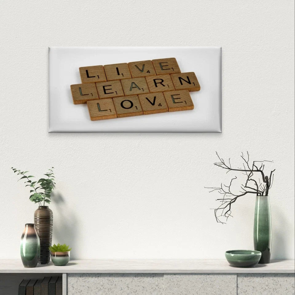 Live, Learn, Love Scrabble Tile Wall Art Canvas Office Home Framed 120x60cm