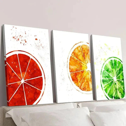 3pcs Bloody Oranges Fresh Green Lime Wall Art Set Canvas Framed 40x60cm - High Quality Print 100% Australian Made Wall Canvas Ready to Hang