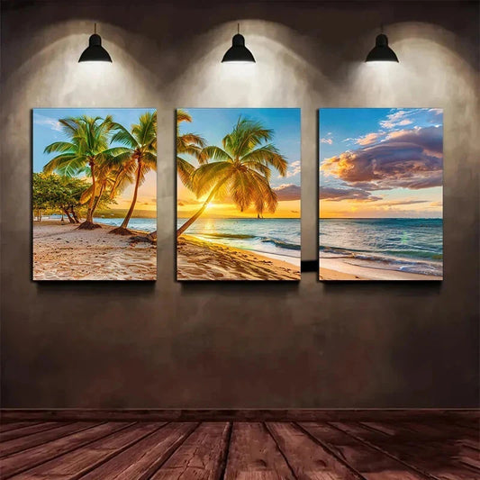 3pcs Decor Tropical Beach Modern Metal Print Ready to Hang Art
