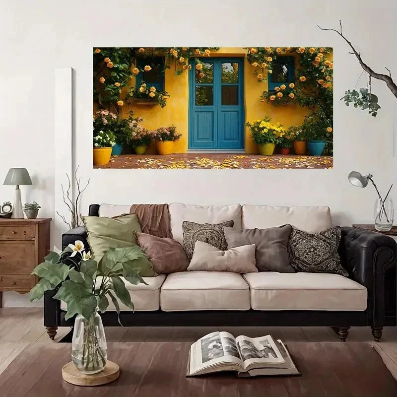 Colorful Flower Front Door Wall Art Canvas Office Home Room Framed 80x45cm