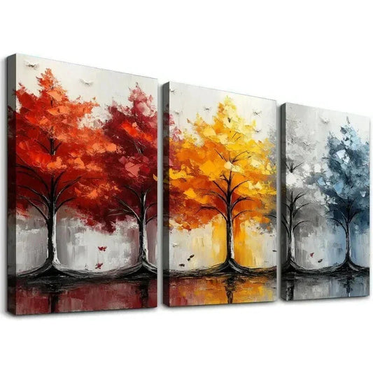 3pcs Colorful Forest Trees Painting Wall Art Set Canvas Framed 40x60cm - High Quality Print 100% Australian Made Wall Canvas Ready to Hang
