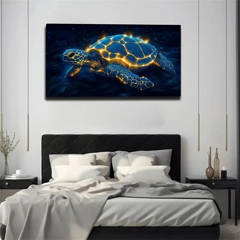Glowing Crawling Turtle Neon Wall Art Canvas Office Home Room Framed 120x60cm