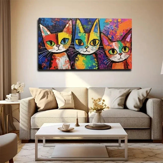 Three Funny Cats Wall Art Canvas Office Home Room Framed 120x60cm