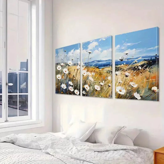 3pcs Modern Vibrant Coastal Wildflower Wall Art Set Canvas Framed 40x60cm - High Quality Print 100% Australian Made Wall Canvas Ready to Hang