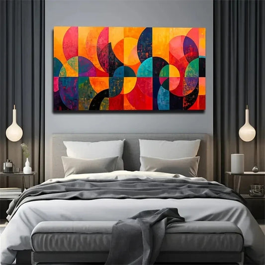 Vibrant Abstract Geometric Wall Art Canvas Office Home Room Framed 120x60cm