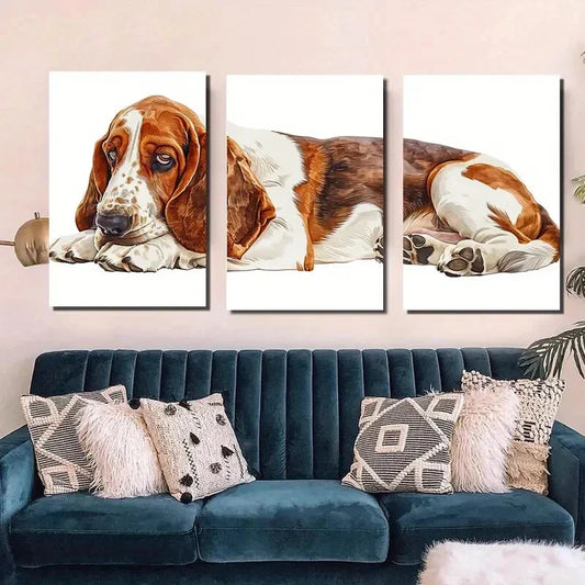 3pcs Rustic Basset Hound Dog Animal Metal Print Ready to Hang Art
