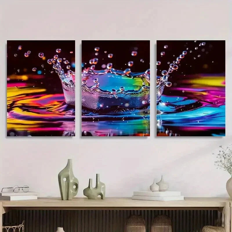 3pcs Colorful Water Splash Abstract Modern Metal Print Ready to Hang Art