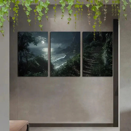 3pcs Ocean Moonlight Scenic Night Sky Metal Print Ready to Hang Art