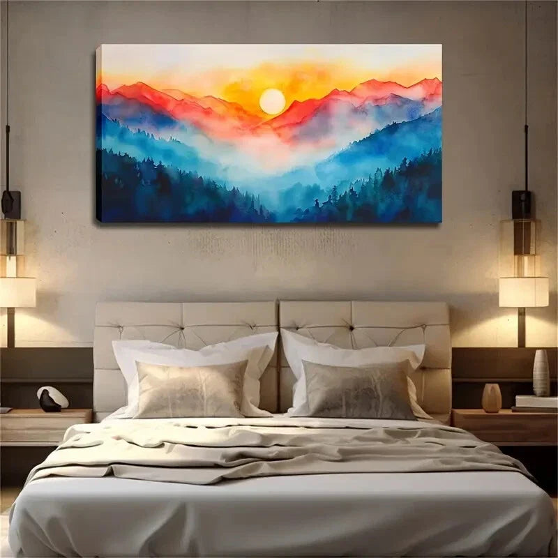 Sunrise Mountain Landscape Hues Wall Art Canvas Office Home Room Framed 80x45cm