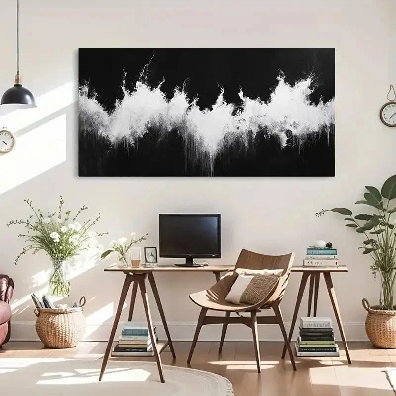 Black Abstract Rough Texture Wall Art Canvas Office Home Room Framed 120x60cm