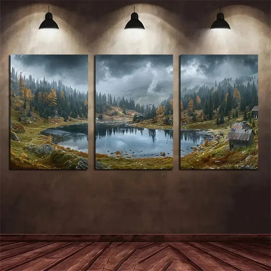 3pcs Mountain Scenic Nature Big Trees Metal Print Ready to Hang Art