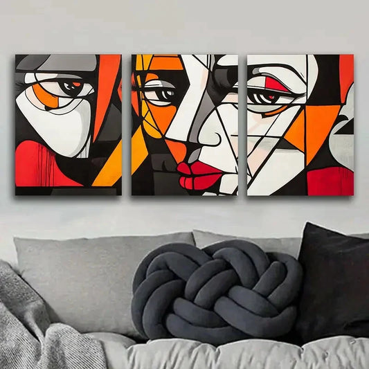 3pcs Modern abstract images of a single face Metal Print Ready to Hang Art
