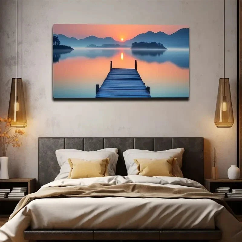 Featuring A Beautiful Lake Wall Art canvas office home room framed 120x60cm
