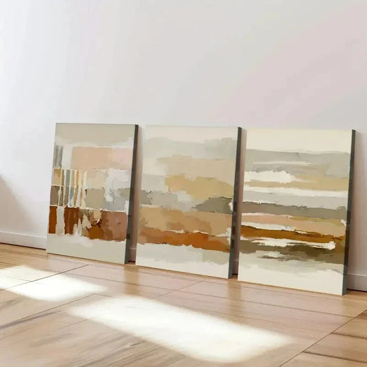 3pcs Abstract Geometric Beige Earth Tone Nordic Wall Art Set Canvas Framed 40x60cm - High Quality Print 100% Australian Made Wall Canvas Ready to Hang