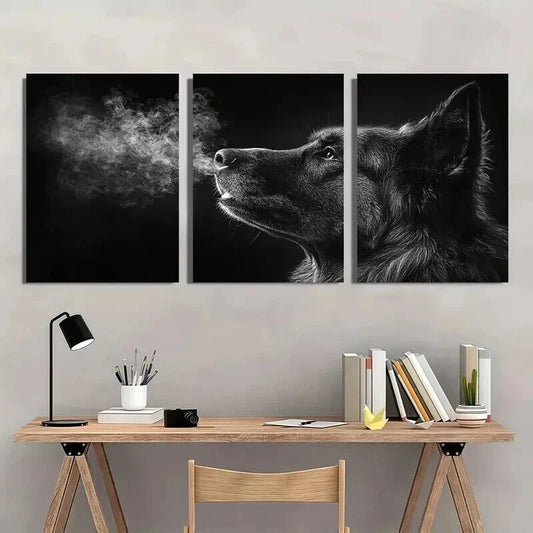 3pcs Black & White German Shepherd Dog Wall Art Set Canvas Framed 40x60cm - High Quality Print 100% Australian Made Wall Canvas Ready to Hang