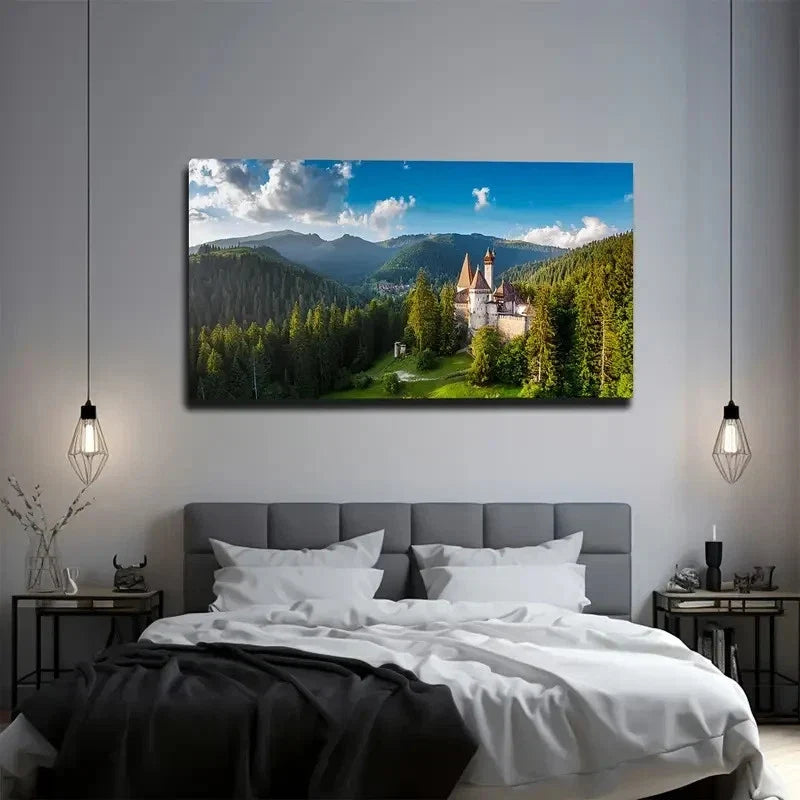 Enchanting Castle Theme Wall Art Canvas Office Home Room Framed 80x45cm