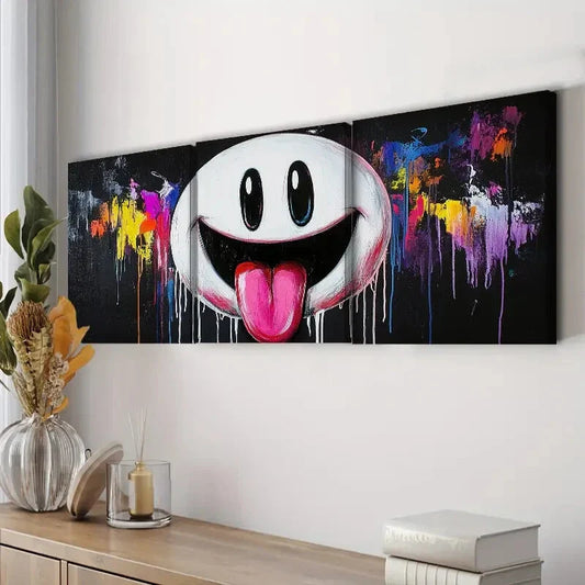 3pcs Ghostly Smile Funny Colorful Sky Perfect Wall Art Set Canvas Framed 40x60cm - High Quality Print 100% Australian Made Wall Canvas Ready to Hang