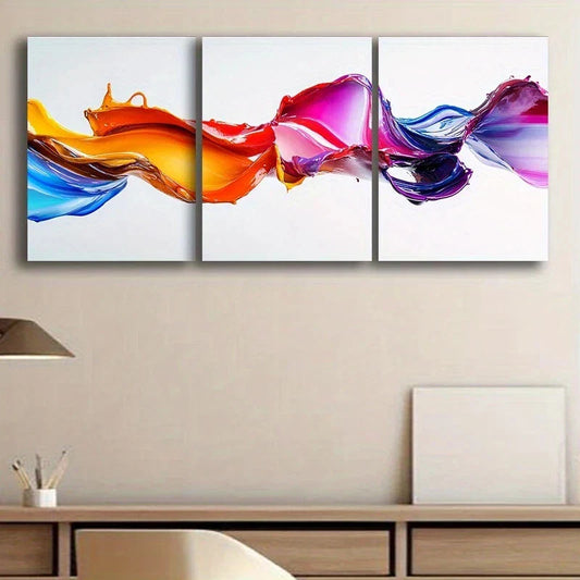 3pcs Colourful Waves Pink Stunning Golden Metal Print Ready to Hang Art