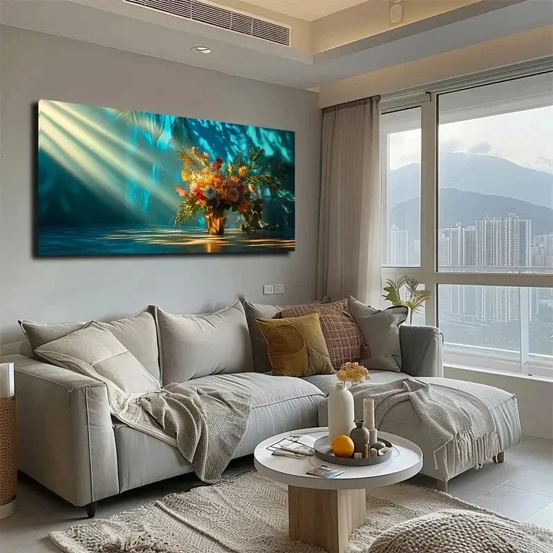 Blooming Flowers In A Vase Wall Art canvas office home room framed 120x60cm