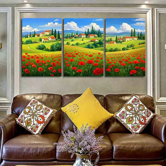 3pcs Painting Daisies Tuscany Nature Metal Print Ready to Hang Art