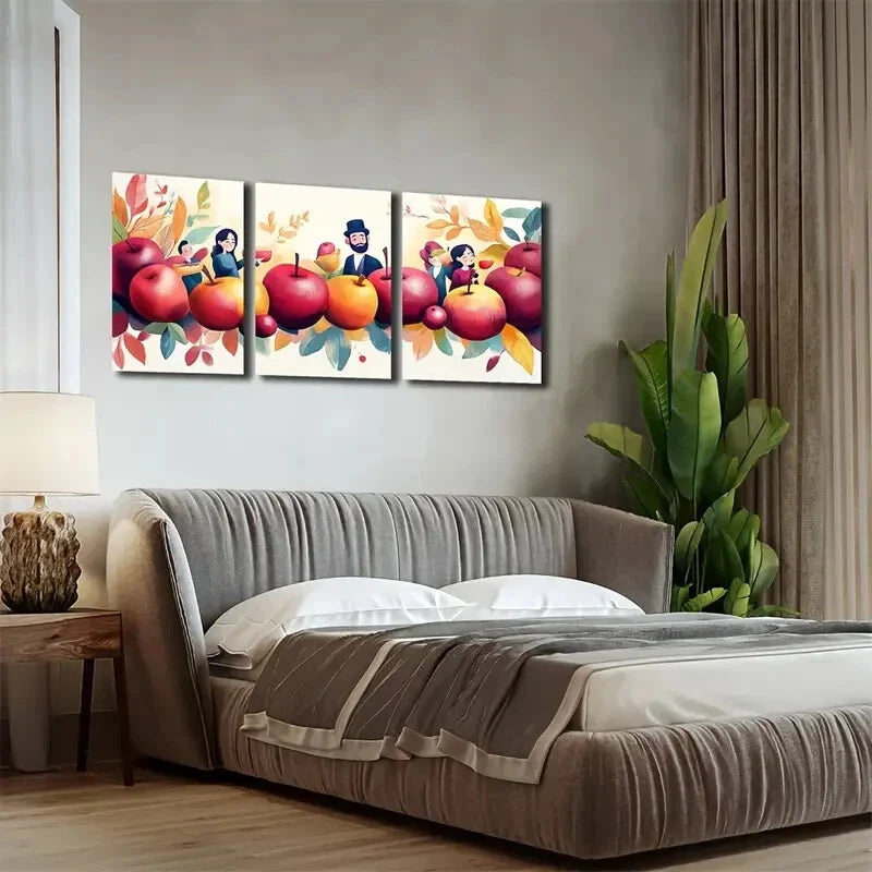 3pcs Vibrant Leaves and Apples Wall Art Set Canvas Framed 40x60cm - High Quality Print 100% Australian Made Wall Canvas Ready to Hang