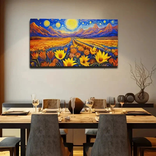 Vibrant Flower Field Wall Art Canvas Office Home Room Framed 120x60cm