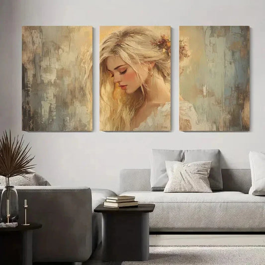 3pcs Elegant Blonde Portrait Abstract Metal Print Ready to Hang Art