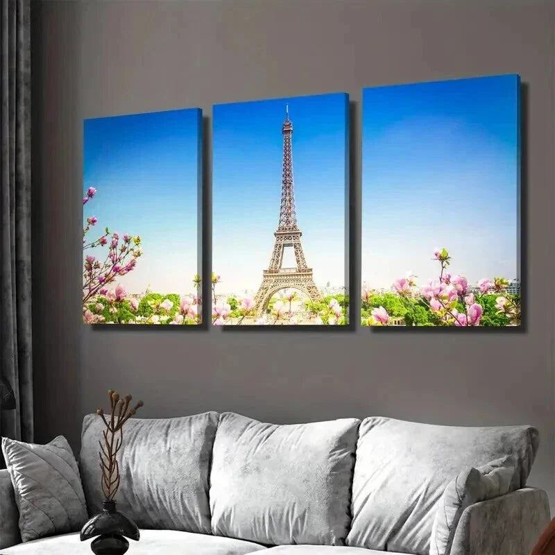 3pcs Paris Eiffel Tower Paintings Wall Art Set Canvas Framed 40x60cm - High Quality Print 100% Australian Made Wall Canvas Ready to Hang