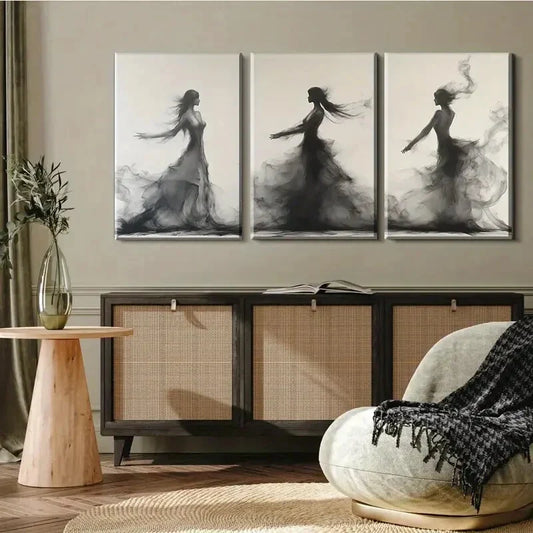 3pcs Flowing Black White Figures Smoky Perfect Wall Art Set Canvas Framed 40x60cm - High Quality Print 100% Australian Made Wall Canvas Ready to Hang