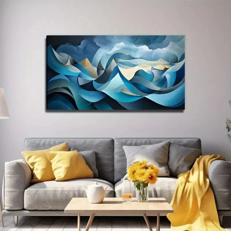 Abstract Mountain Suitable Wall Art Canvas Office Home Room Framed 120x60cm