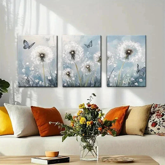 3pcs Dandelion and Butterfly Nature Perfect Wall Art Set Canvas Framed 40x60cm - High Quality Print 100% Australian Made Wall Canvas Ready to Hang