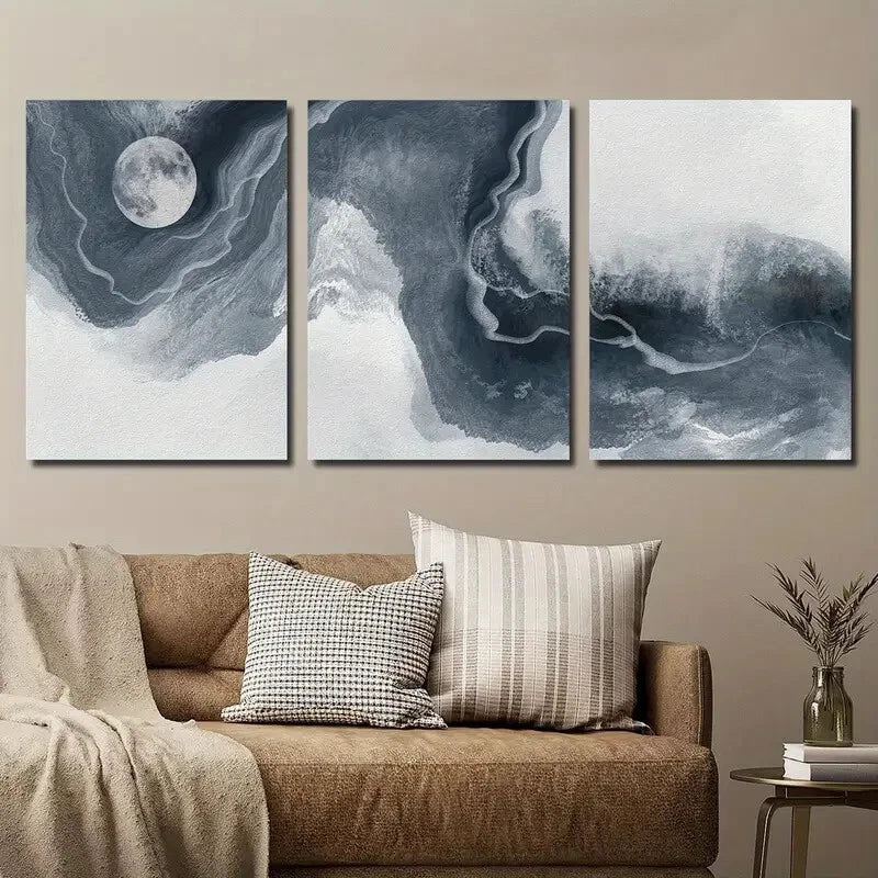3pcs Abstract Moon Decor Wall Art Set Canvas Framed 40x60cm - High Quality Print 100% Australian Made Wall Canvas Ready to Hang
