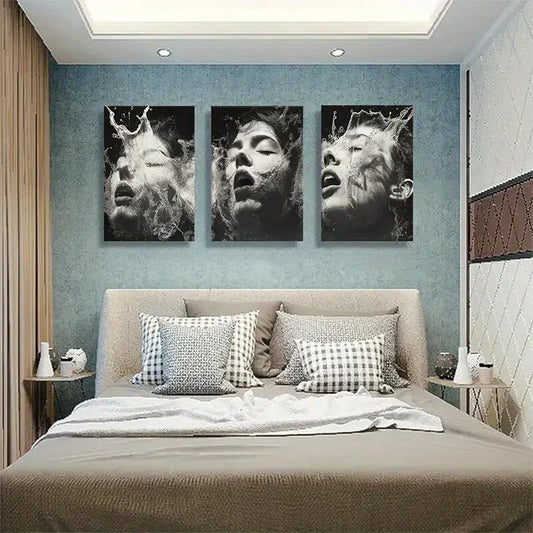 3pcs Water Splash Face White Abstract Perfect Wall Art Set Canvas Framed 40x60cm - High Quality Print 100% Australian Made Wall Canvas Ready to Hang