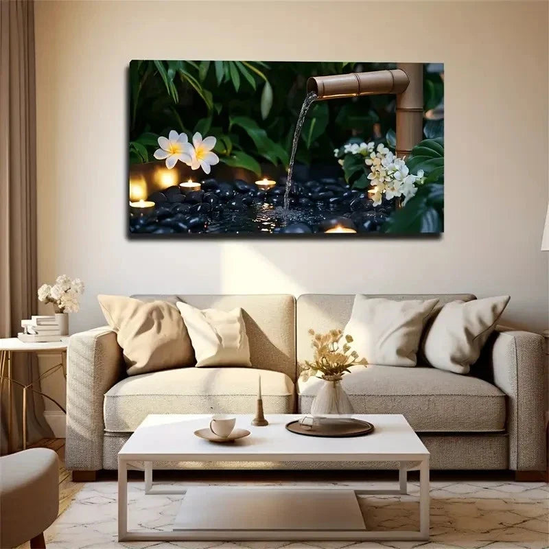 Serene Japanese Garden Black Wall Art Canvas Office Home Room Framed 120x60cm