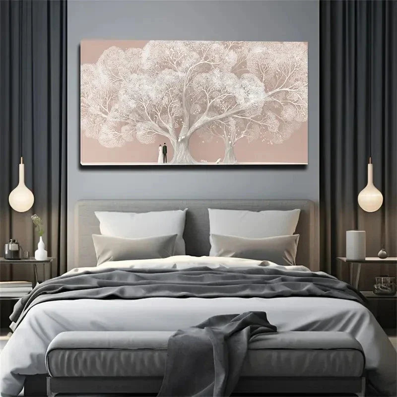 Soft Pink & White Horizontal Wall Art Canvas Office Home Room Framed 80x45cm