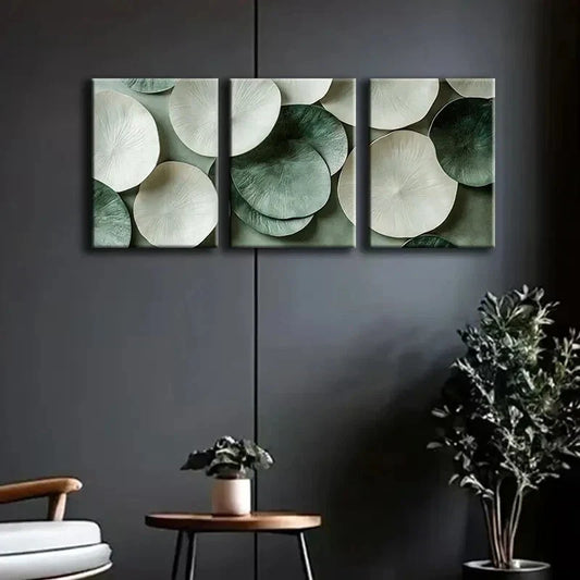3pcs Green and White Circle Light Perfect Wall Art Set Canvas Framed 40x60cm - High Quality Print 100% Australian Made Wall Canvas Ready to Hang