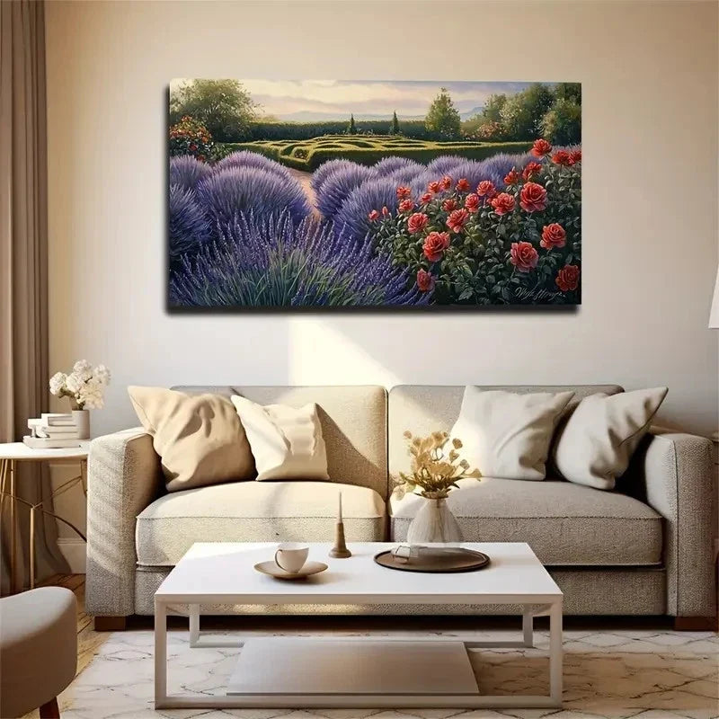 Lavender And Red Rose Floral Wall Art Canvas Office Home Room Framed 120x60cm