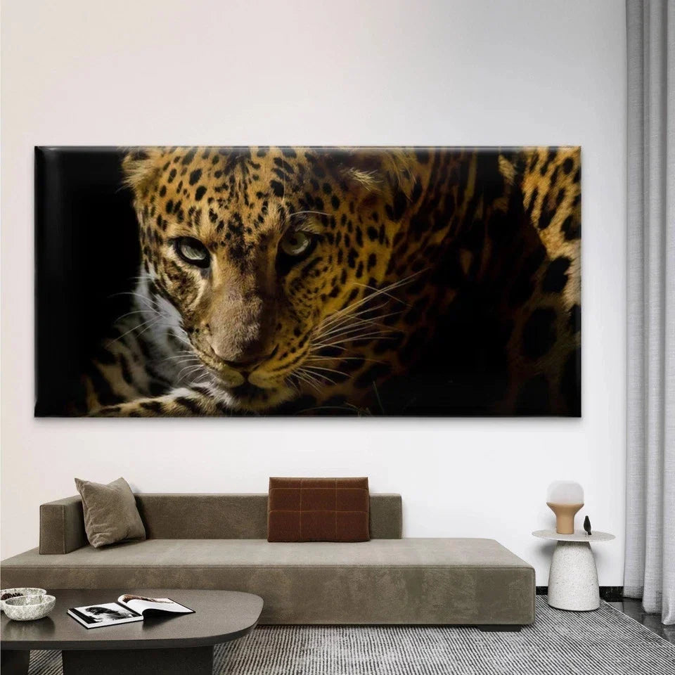 Leopard Face Jungle Animal Wall Art Canvas Office Home Room Framed 80x45cm