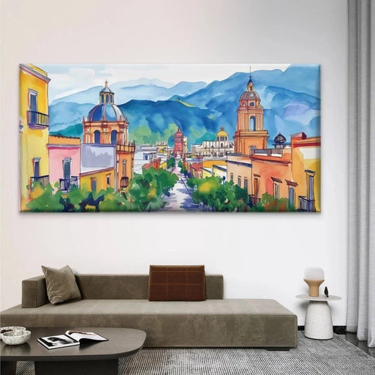 Street Architecture Landscape Wall Art Canvas Office Home Room Framed 80x45cm
