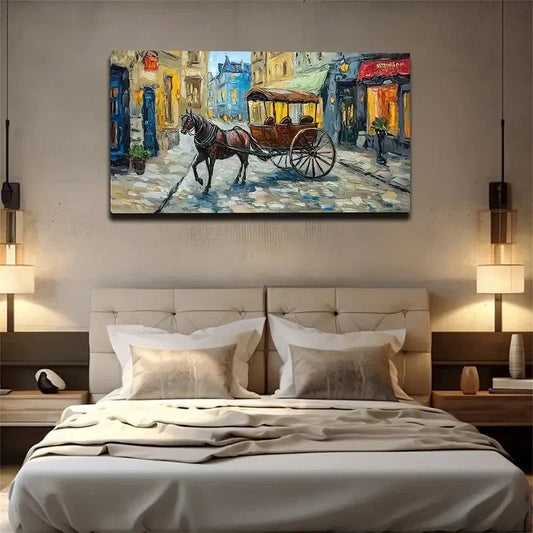 Brown Horse-Drawn Goods Wall Art Canvas Office Home Room Framed 120x60cm