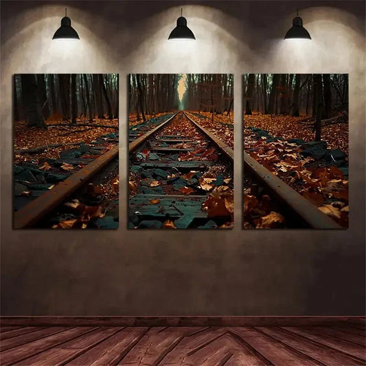 3pcs Old Abandoned Railway Tracks Metal Print Ready to Hang Art