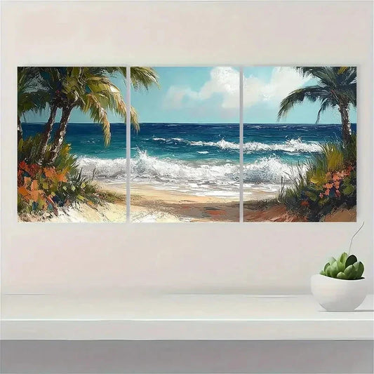 3pcs Modern Abstract Tropical Palm Tree Metal Print Ready to Hang Art