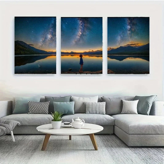 3pcs A Person Standing on a Rock White Wolf Metal Print Ready to Hang Art