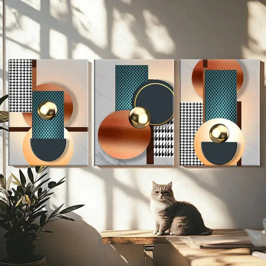 3pcs Vibrant Fantasy Modern Gold & Blue Rounds Wall Art Set Canvas Framed 40x60cm - High Quality Print 100% Australian Made Wall Canvas Ready to Hang